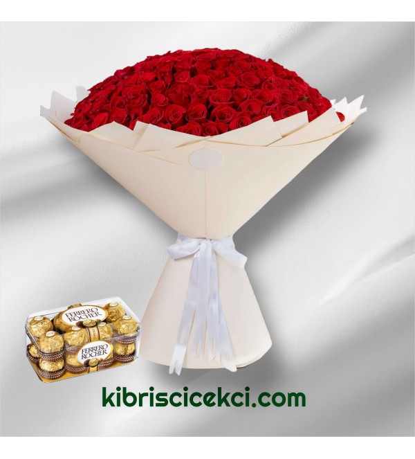 201 Kırmızı Gül Buketi 16'lı Ferrero Çikolata